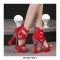 Square Heels Transparent Line Platform Peep Toe Rivet Decorated Ankle Buckle Straps with Back Zipper - Red