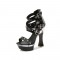 Square Heels Transparent Line Platform Peep Toe Rivet Decorated Ankle Buckle Straps with Back Zipper - Black
