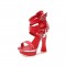 Square Heels Transparent Line Platform Peep Toe Rivet Decorated Ankle Buckle Straps with Back Zipper - Red