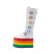 Rainbow Platform Lace Up Buckle Straps Top Boots with Side Zipper - White
