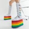 Rainbow Platform Lace Up Buckle Straps Top Boots with Side Zipper - White