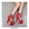 Stiletto Heels Platform Peep Toe Rivet Decorated Ankle Buckle Straps with Back Zipper - Black