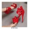 Stiletto Heels Platform Peep Toe Rivet Decorated Ankle Buckle Straps with Back Zipper - Black