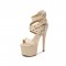 Stiletto Heels Platform Peep Toe Rivet Decorated Ankle Buckle Straps with Back Zipper - Beige