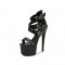 Stiletto Heels Platform Peep Toe Rivet Decorated Ankle Buckle Straps with Back Zipper - Black