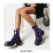 Chunky Heels Platform Buckle Straps Martens Patent Ankle Boots with Side Zipper - Purple