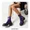 Chunky Heels Platform Buckle Straps Martens Patent Ankle Boots with Side Zipper - Black