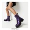 Chunky Heels Platform Buckle Straps Martens Patent Ankle Boots with Side Zipper - Black