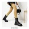 Chunky Heels Platform Buckle Straps Martens Patent Ankle Boots with Side Zipper - Black