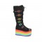 Rainbow Platform Lace Up Buckle Strap Top Boots with Side Zipper - Black Suede