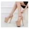 8 Inch Super Heels Peep Toe Ankle Strap Suede Platform Sandals - Tan