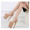 8 Inch Super Heels Peep Toe Ankle Strap Suede Platform Sandals - Tan