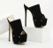 Peep Toe Rivets Platform Pole Dance Stiletto Sandals - Black Flock