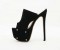 Peep Toe Rivets Platform Pole Dance Stiletto Sandals - Black Flock