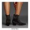Chunky Heels Pointed Toe Rhinestones Short Western Cowboy Boots - Black