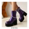 Chunky Heels Platform Chain Decorated Patent Ankle Boots with Side Zipper - Yellow