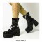 Chunky Heels Platform Chain Decorated Patent Ankle Boots with Side Zipper - Yellow