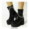 Chunky Heels Platform Chain Decorated Patent Ankle Boots with Side Zipper - Black