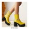Chunky Heels Platform Chain Decorated Patent Ankle Boots with Side Zipper - Yellow