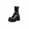 Chunky Heels Platform Chain Decorated Patent Ankle Boots with Side Zipper - Black