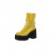 Chunky Heels Platform Chain Decorated Patent Ankle Boots with Side Zipper - Yellow