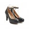 Crystal Decorated Ankle Buckle Strap Cuban Heels Summer - Black