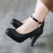 Crystal Decorated Ankle Buckle Strap Cuban Heels Summer - Black