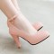 Crystal Decorated Ankle Buckle Strap Cuban Heels Summer - Pink