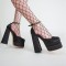 Chunky Heels Crystal Embossed Ankle Buckle Strap Spring Sandals - Black