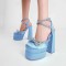 Chunky Heels Crystal Ribbon Ankle Buckle Strap Spring Sandals - Blue
