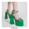 Chunky Heels Crystal Ribbon Ankle Buckle Strap Spring Sandals - Green