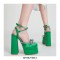 Chunky Heels Crystal Ribbon Ankle Buckle Strap Spring Sandals - Green