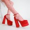 Chunky Heels Crystal Embossed Ankle Buckle Strap Spring Sandals - Red