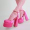 Chunky Heels Crystal Embossed Ankle Buckle Strap Spring Sandals - Rose Red