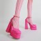 Chunky Heels Crystal Embossed Ankle Buckle Strap Spring Sandals - Rose Red