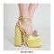 Chunky Heels Crystal Ribbon Ankle Buckle Strap Spring Sandals - Yellow