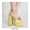 Chunky Heels Crystal Ribbon Ankle Buckle Strap Spring Sandals - Yellow