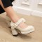 Chunky High Heels Square Toe Platform Pumps Mary Janes Buckle Strap Matte Sandals - Beige