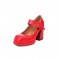 Chunky High Heels Square Toe Platform Pumps Mary Janes Buckle Strap Matte Sandals - Red