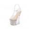 Square Heel Transparent Peep Toe Glowing Crystals Platform Ankle Straps Sandals - Beige