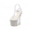 Square Heel Transparent Peep Toe Glowing Crystals Platform Ankle Straps Sandals - White