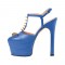 Chunky Heels Platform Rivet Decorated Ankle Buckle T Straps - Blue