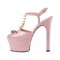 Chunky Heels Platform Rivet Decorated Ankle Buckle T Straps - Light Pink