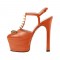 Chunky Heels Platform Rivet Decorated Ankle Buckle T Straps - Dark Orange