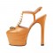 Chunky Heels Platform Rivet Decorated Ankle Buckle T Straps - Orange
