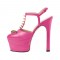 Chunky Heels Platform Rivet Decorated Ankle Buckle T Straps - Pink