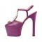 Chunky Heels Platform Rivet Decorated Ankle Buckle T Straps - Purple