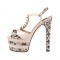 Chunky Heels Platform Rivet Decorated Ankle Buckle T Straps - Snake Skin Beige