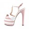 Chunky Heels Platform Peep Toe Rivet Decorated Ankle Buckle T Straps - Light Pink and White