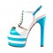 Chunky Heels Platform Peep Toe Rivet Decorated Ankle Buckle T Straps - Sky Blue and White